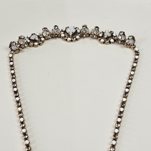 VTG Midcentury Silver Tone Rhinestone Milky Stone 3 D Necklace Costume Jewelry - Picture 13 of 13